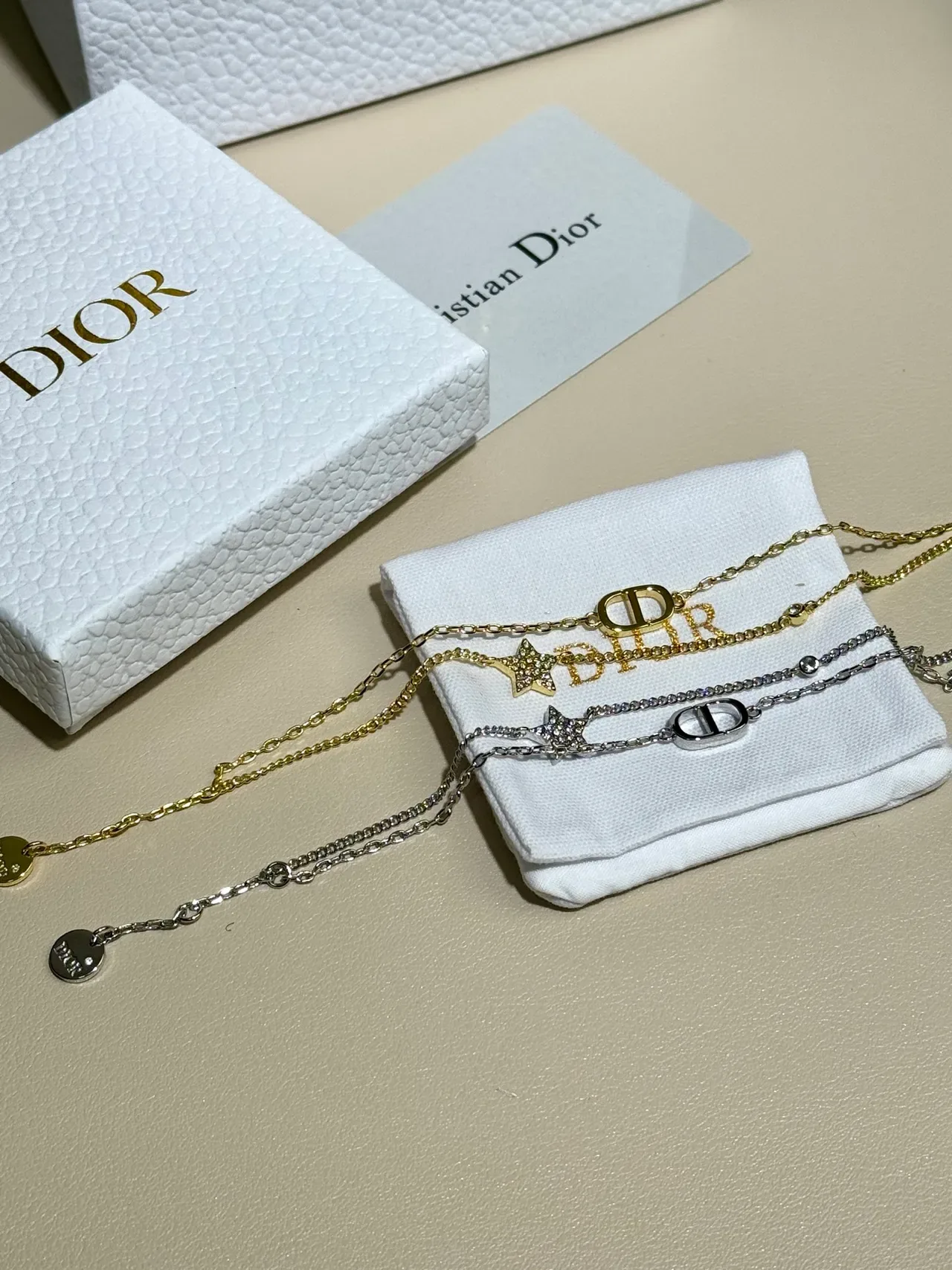 Dior Gold Silver Double-Chain Pavé-Star Charm Bracelet 4