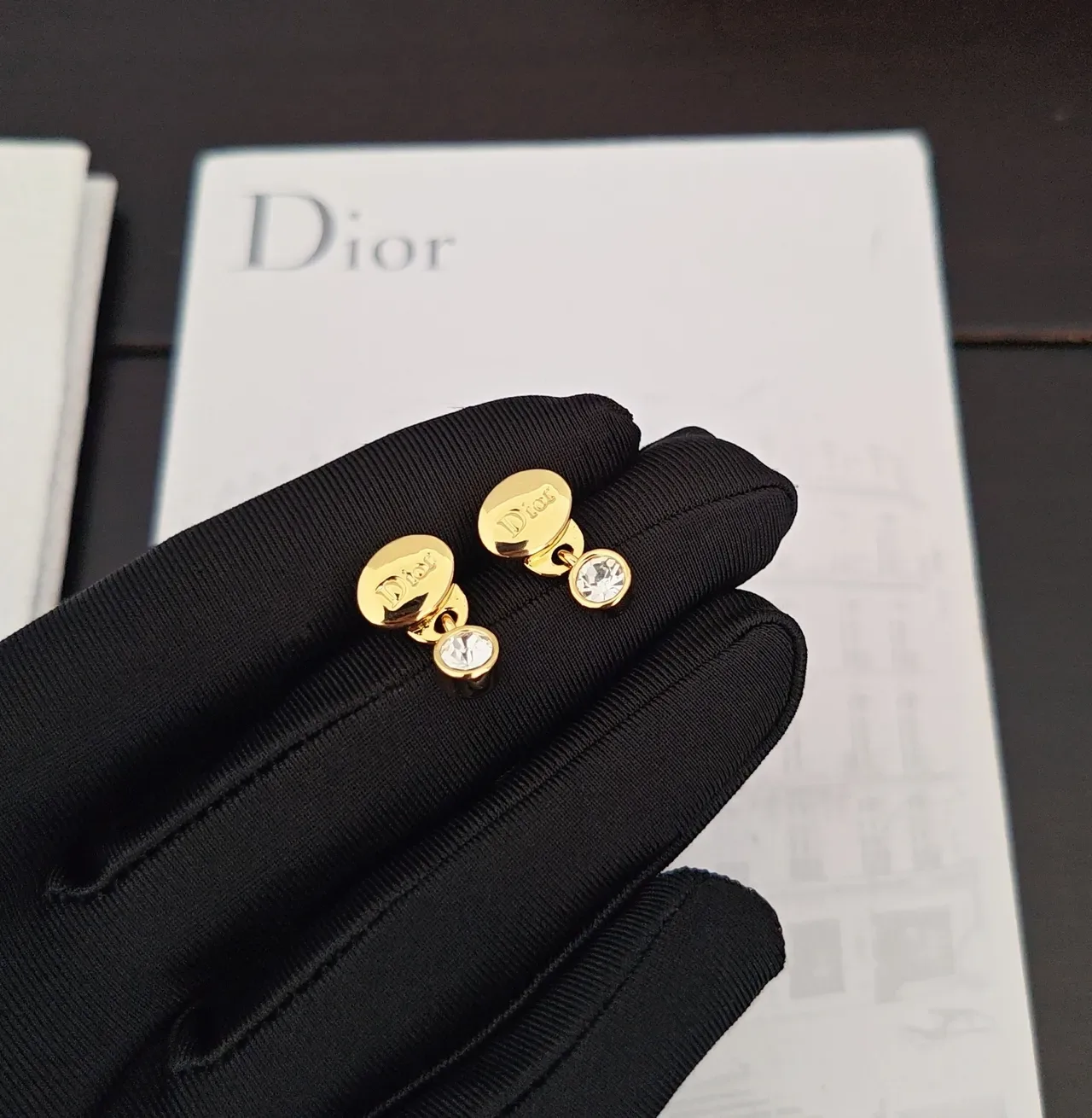 Dior Gold-Tone Crystal Drop Earrings 4