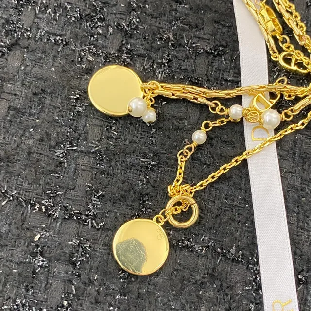 Dior Gold White Layered Chain Pearl-Accented Necklace 3