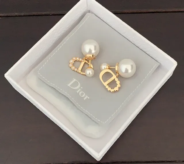 Dior Gold White Metal Pearl-Embellished Earrings 2