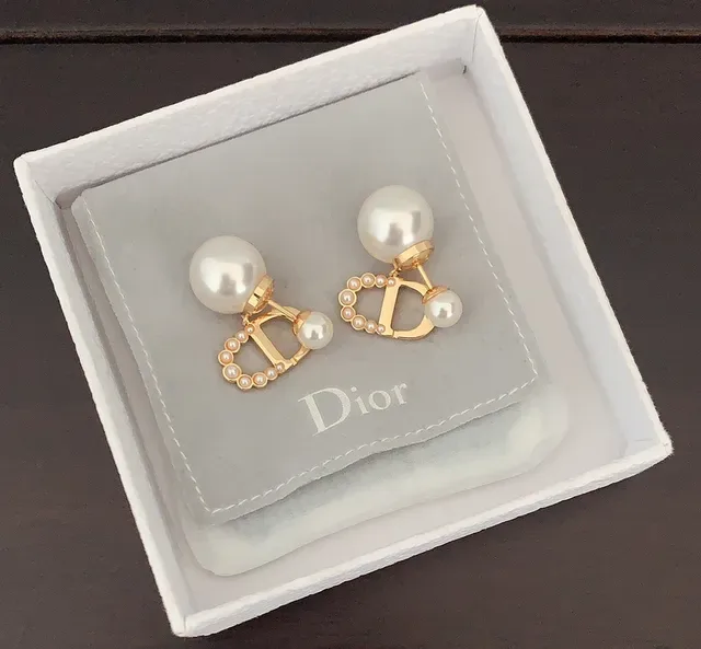 Dior Gold White Metal Pearl-Embellished Earrings 3