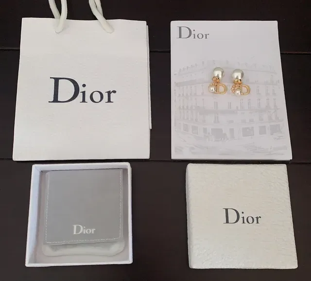 Dior Gold White Metal Pearl-Embellished Earrings 4