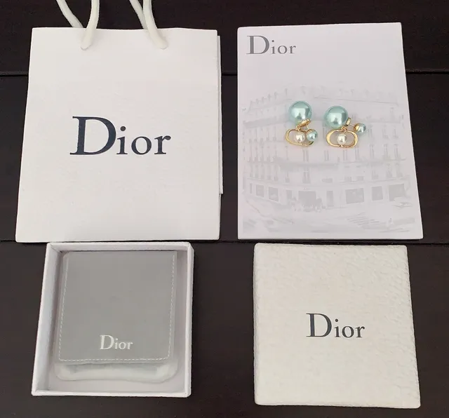 Dior Green Gold Double-Pearl Drop Oval Frame Earrings 4