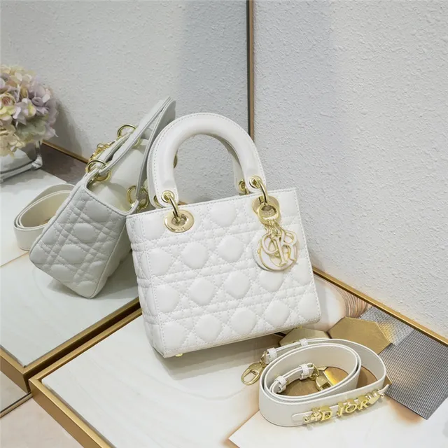 Dior Lady Dior Light Gray Quilted Tote Bag 10