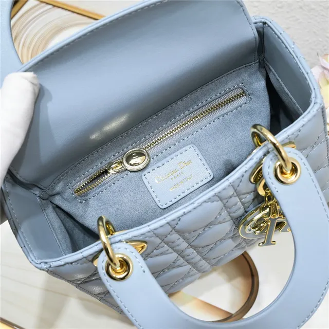 Dior Lady Dior Light Gray Quilted Tote Bag 20