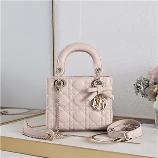Dior Lady Pink Gold Quilted Cannage Leather Top-Handle Handbag