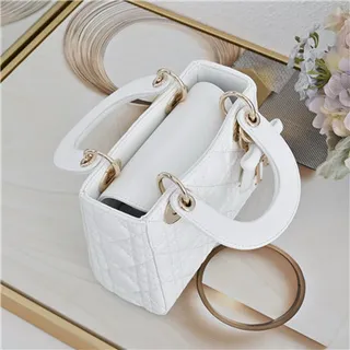 Dior Lady Pink Gold Cuir cannagé quilté sac à main à anse supérieure 4