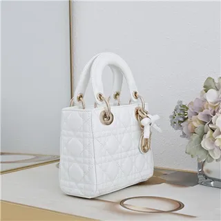 Dior Lady Pink Gold Cuir cannagé quilté sac à main à anse supérieure 8