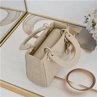 Dior Lady Pink Gold Cuir cannagé quilté sac à main à anse supérieure 13
