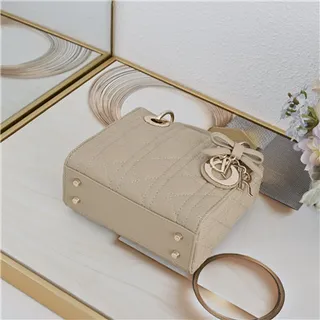 Dior Lady Pink Gold Cuir cannagé quilté sac à main à anse supérieure 14