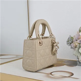 Dior Lady Pink Gold Cuir cannagé quilté sac à main à anse supérieure 17