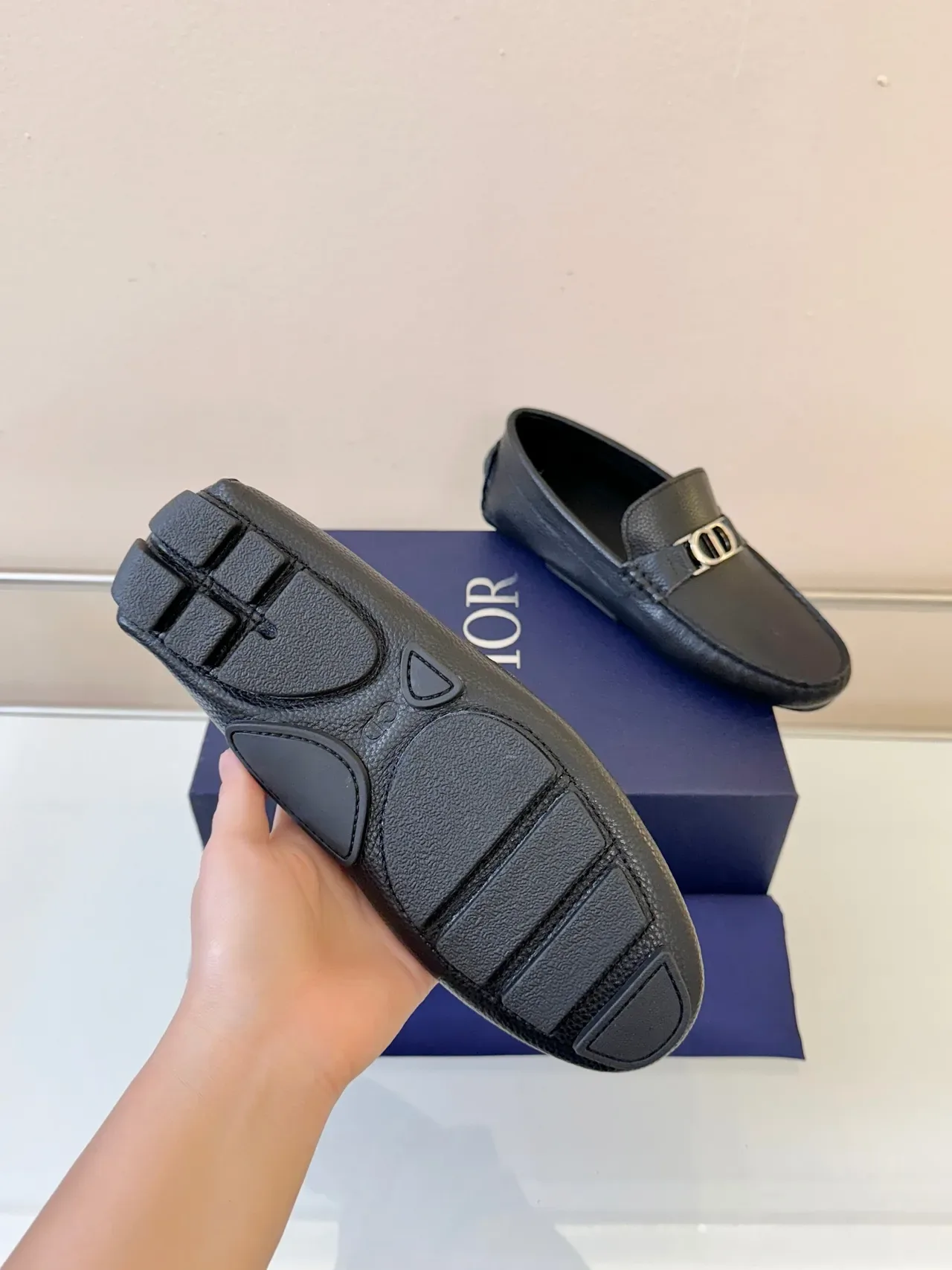 Dior Loafer Black Gold Pebbled Leather Metal 'D' Buckle Loafer 5