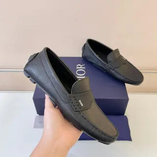 Dior Loafer Black Pebbled Leather Strap Loafers