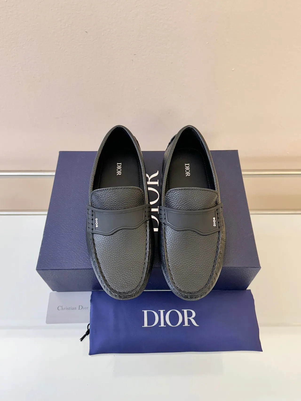 Dior Loafer Black Pebbled Leather Strap Loafers 6