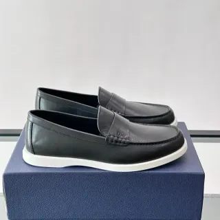 Dior लोफर काला सफेद चमड़ा रबर सोल लोफर