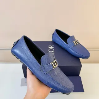 Dior नीला काला टेक्सचर्ड चमड़ा हॉर्सबिट बकल लोफर