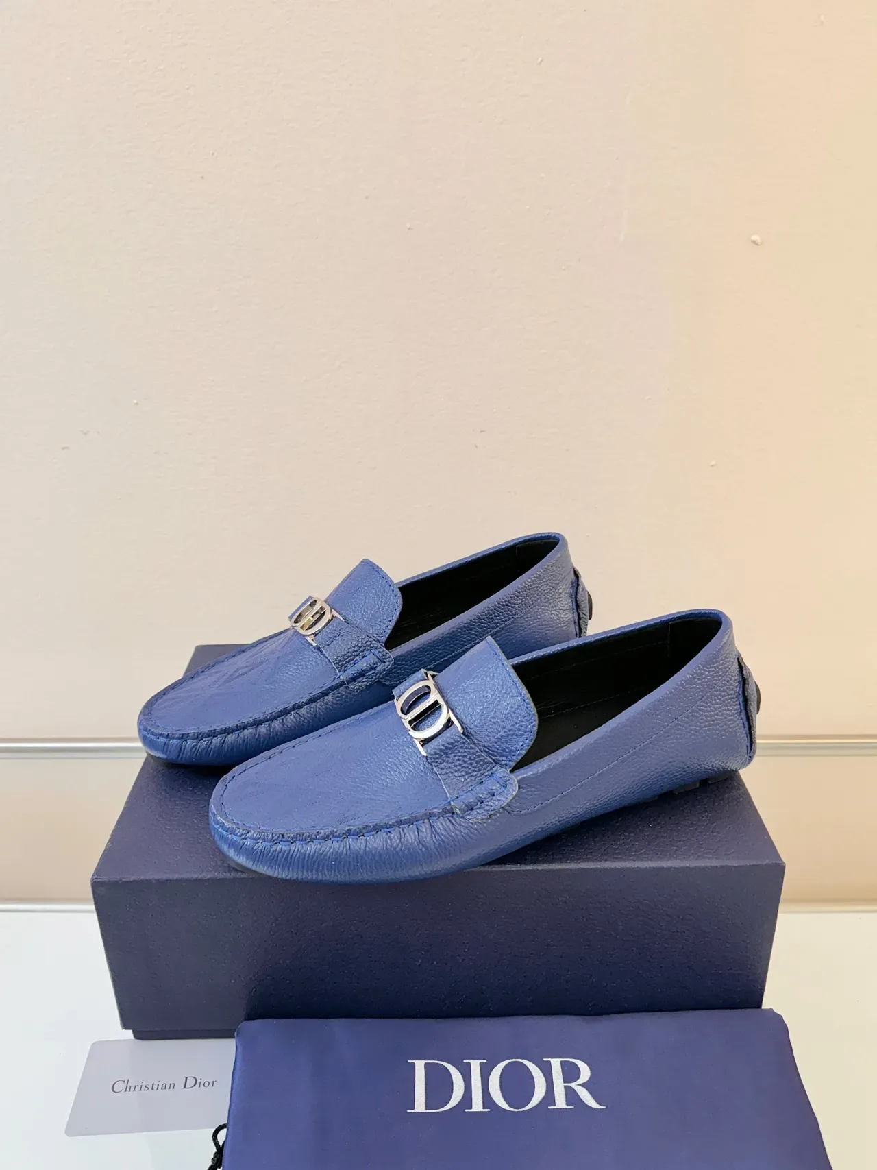 Dior Loafer Blue Black Textured Leather Horsebit Buckle Loafer 2