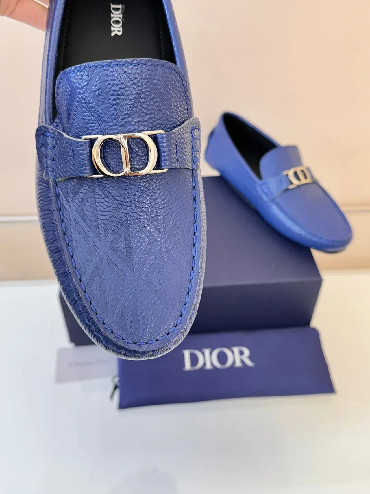 Dior Loafer Blue Black Textured Leather Horsebit Buckle Loafer 3