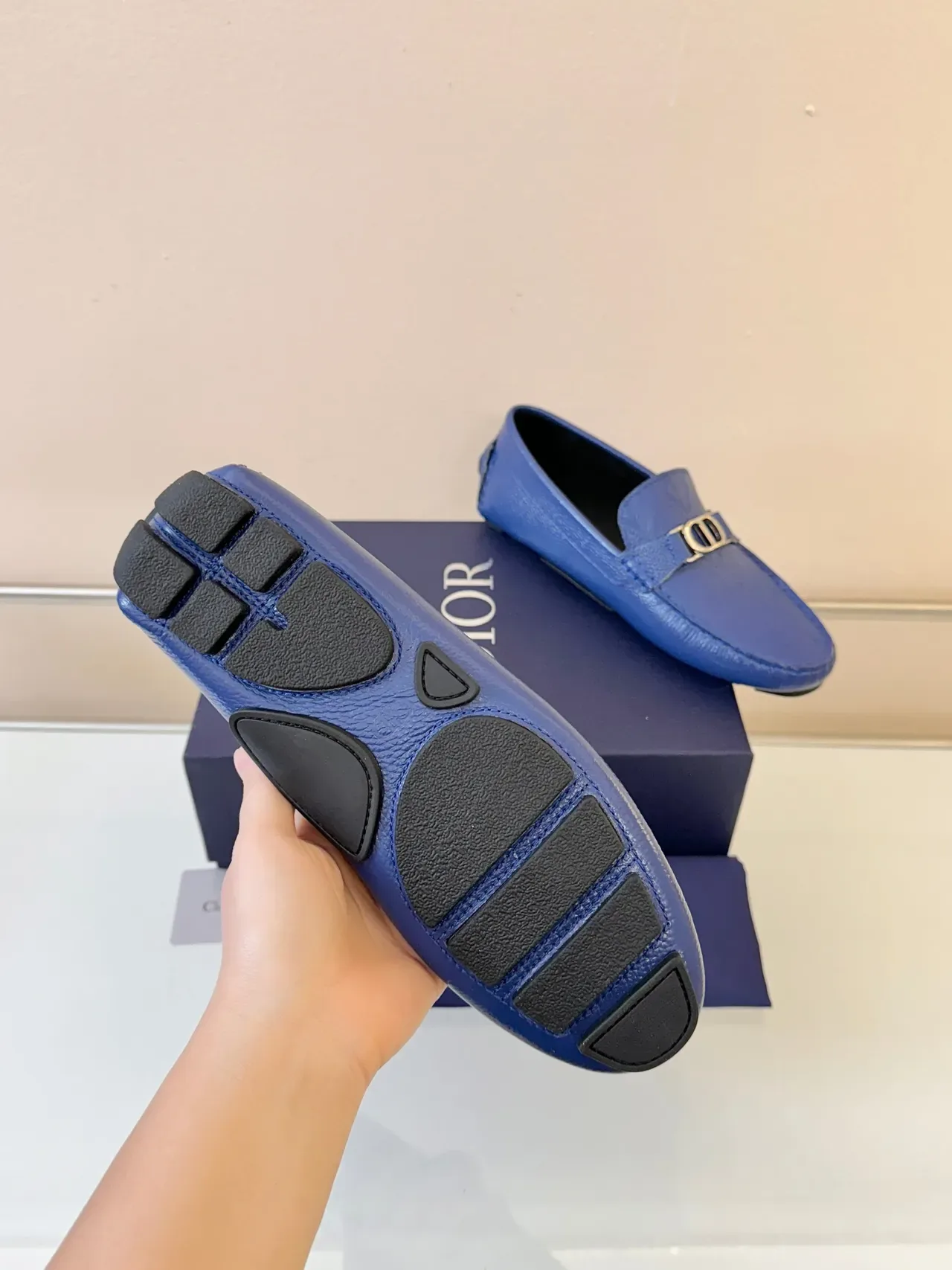 Dior Loafer Blue Black Textured Leather Horsebit Buckle Loafer 5
