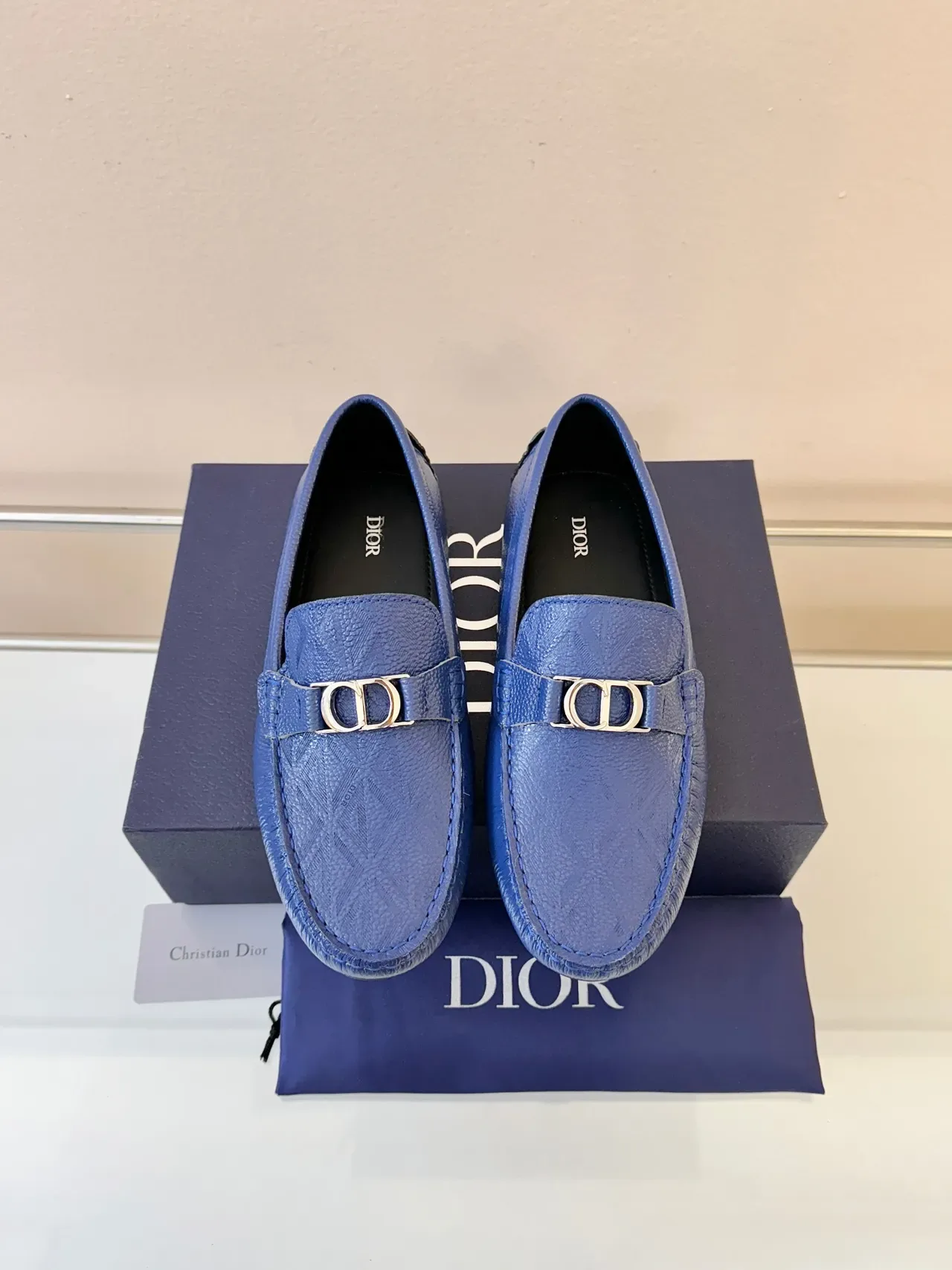 Dior Loafer Blue Black Textured Leather Horsebit Buckle Loafer 6