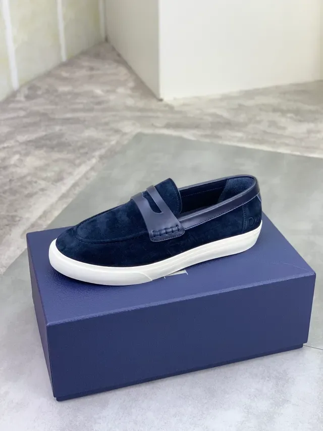 Dior Loafer Navy Beige Suede Penny Strap Loafer 5