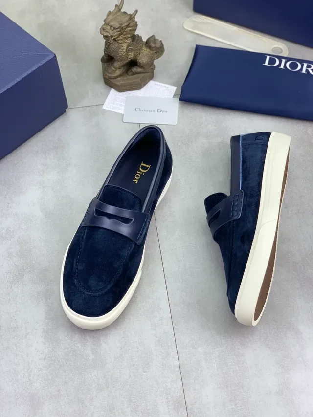 Dior Loafer Navy Beige Suede Penny Strap Loafer 6