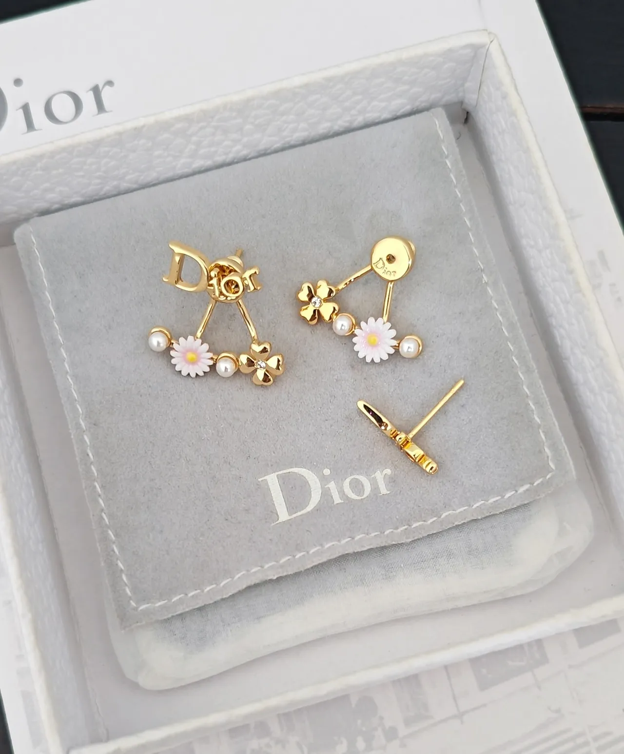 Dior Logo-Top Dual-Drop Floral Pearl Earrings 2