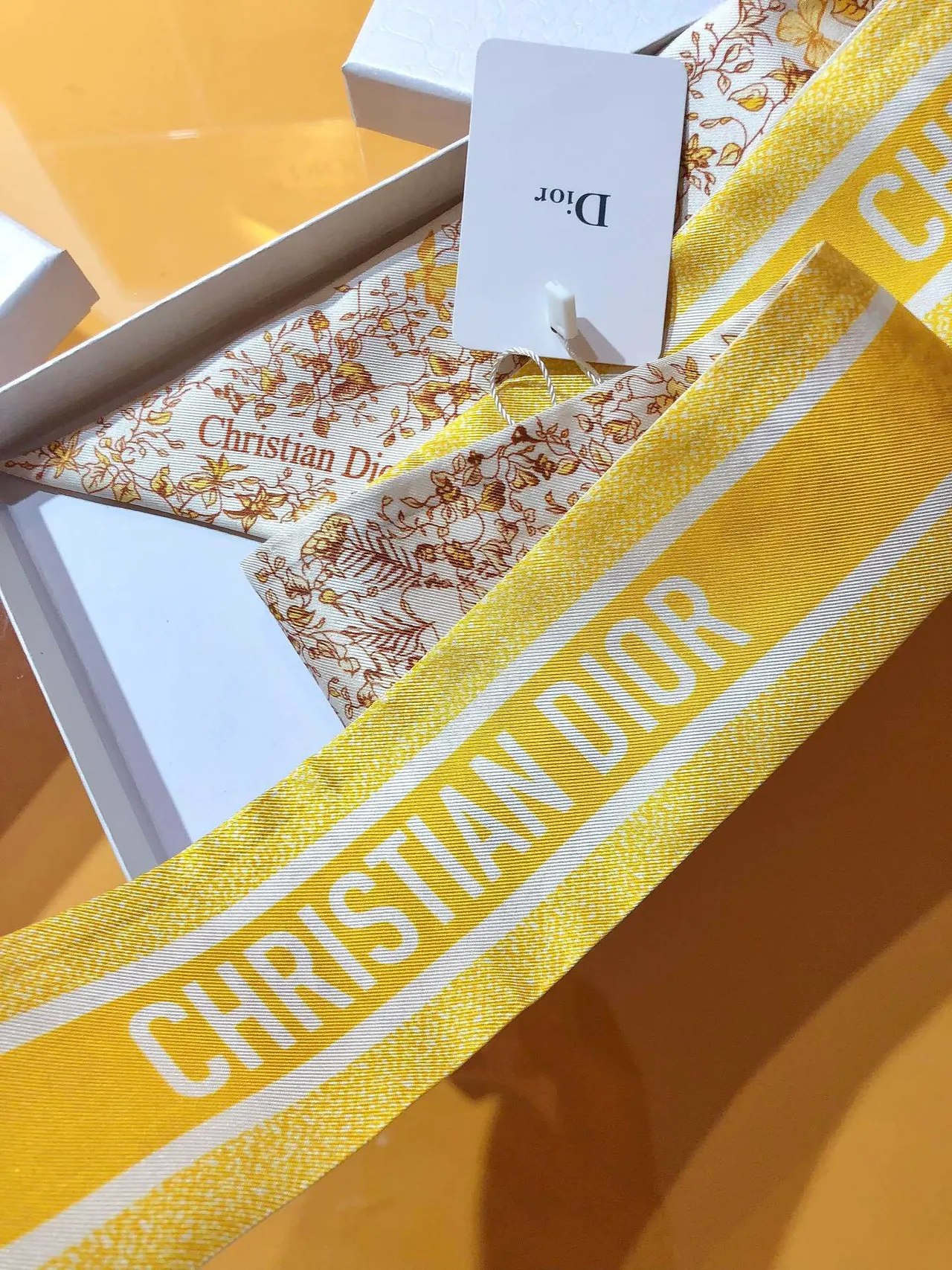 Dior Mitzah Écharpe en Soie à Motif Papillon Imprimé Blanc Or Twill 3