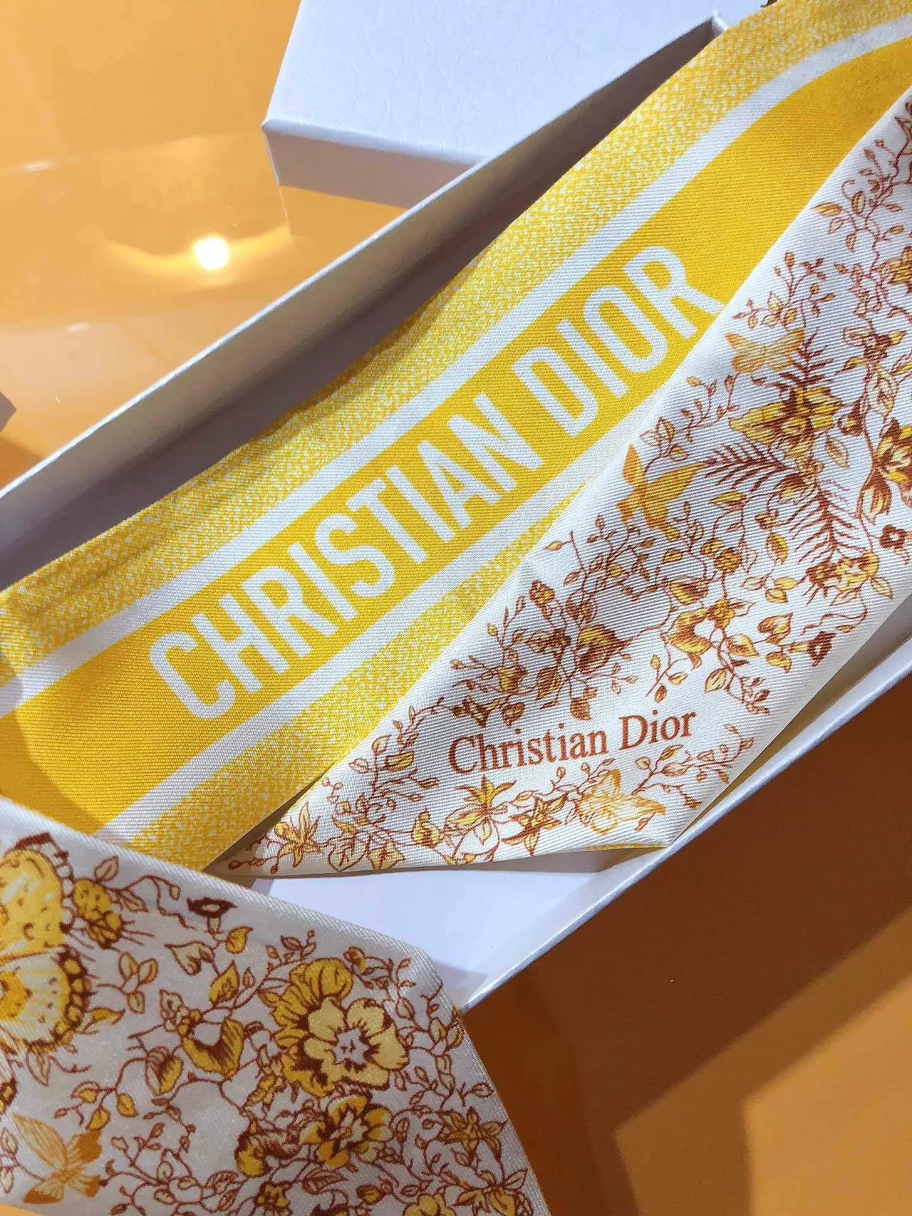 Dior Mitzah Écharpe en Soie à Motif Papillon Imprimé Blanc Or Twill 6