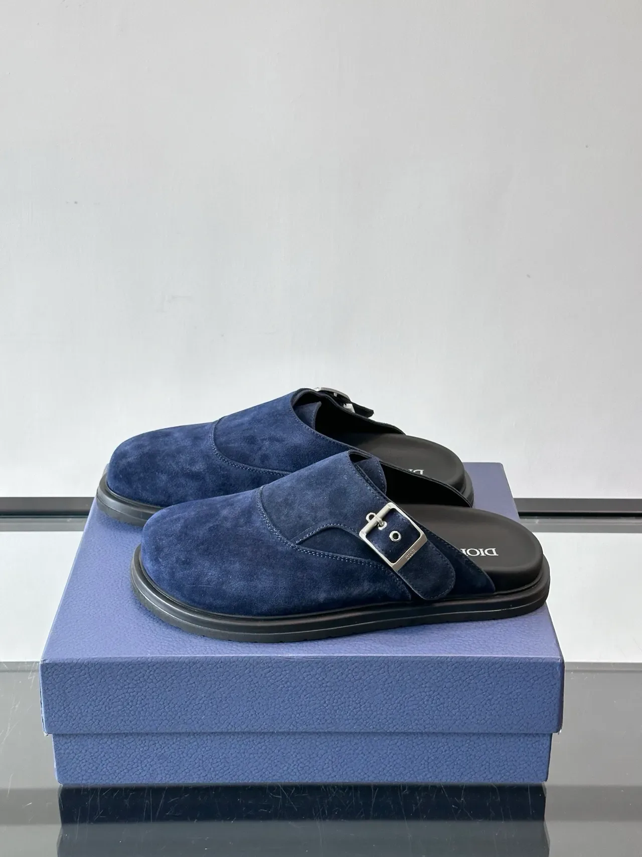 Dior Navy Suede Buckle Strap Mule Casual Shoes 4