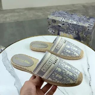 Dior Oblique Espadrille Beige Gray Jacquard Strap Sole चप्पल