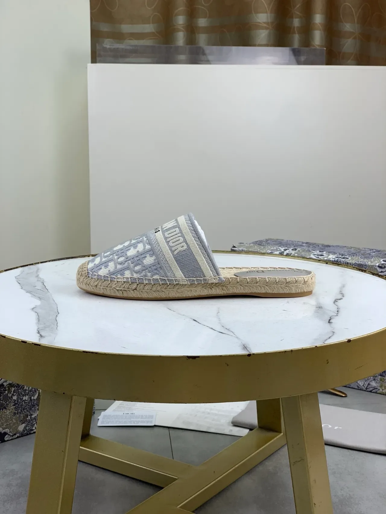 Dior Oblique Espadrille Beige Gray Jacquard Strap Sole Slippers 5