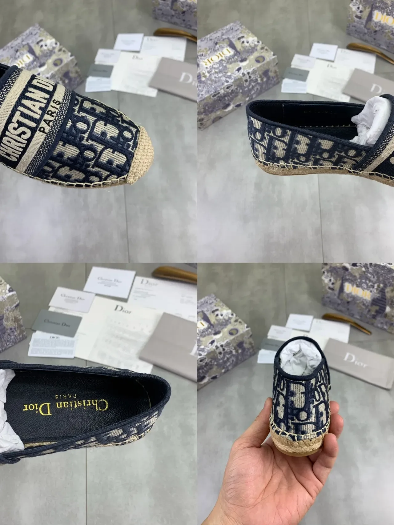 Dior Oblique Jacquard Navy Beige Espadrille Boat Shoes 2