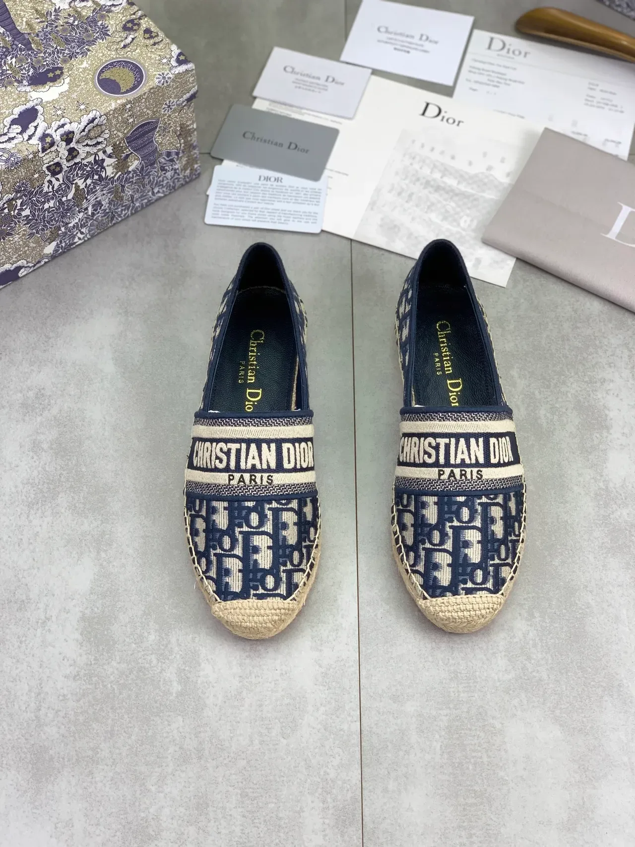 Dior Oblique Jacquard Navy Beige Espadrille Boat Shoes 4