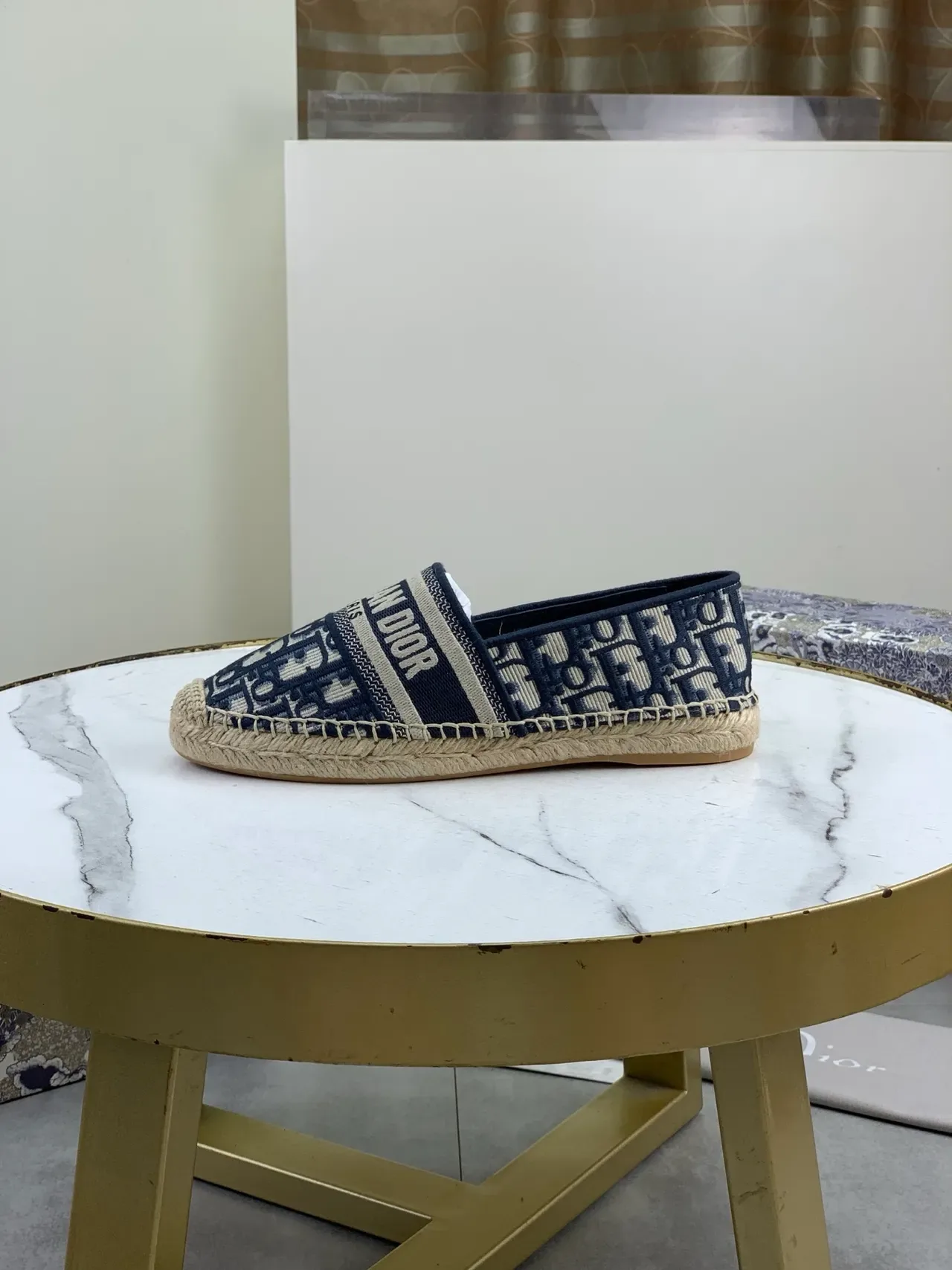 Dior Oblique Jacquard Navy Beige Espadrille Boat Shoes 5