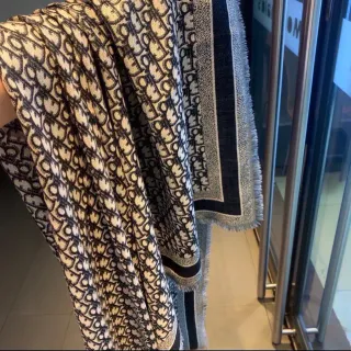 Dior Oblique Monogram Cream and Black Cashmere Scarf