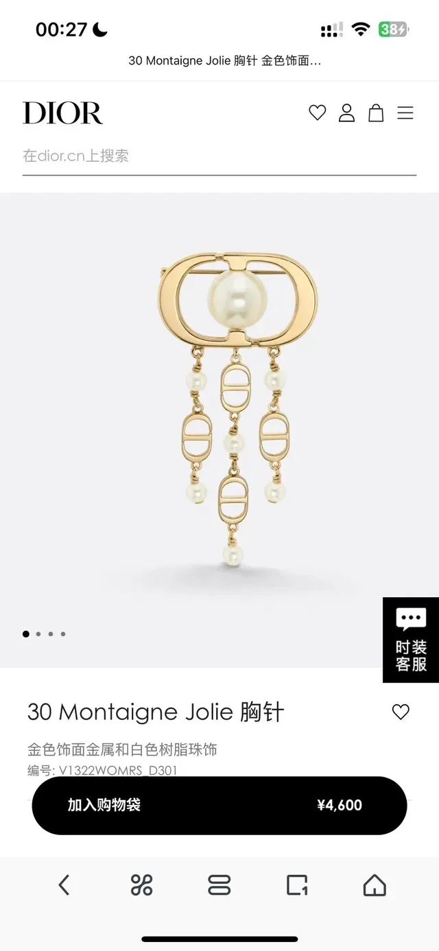 Broche Dior Oblique Perle Or Blanc Ovale Boucle Cadre Pendentif Franges 8