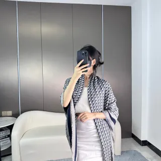 Dior Oblique 可逆丝巾 海军蓝和米色