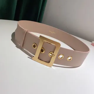 Dior Pink Gold Wide Rectangular Buckle Leather Belt