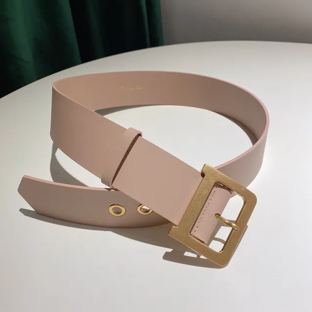 Dior Pink Gold Wide Rectangular Buckle Leather Belt 2