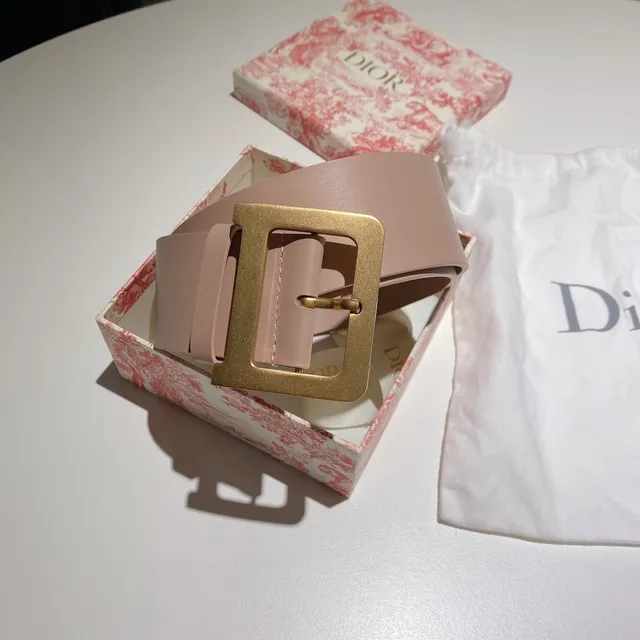 Dior Pink Gold Wide Rectangular Buckle Leather Belt 3