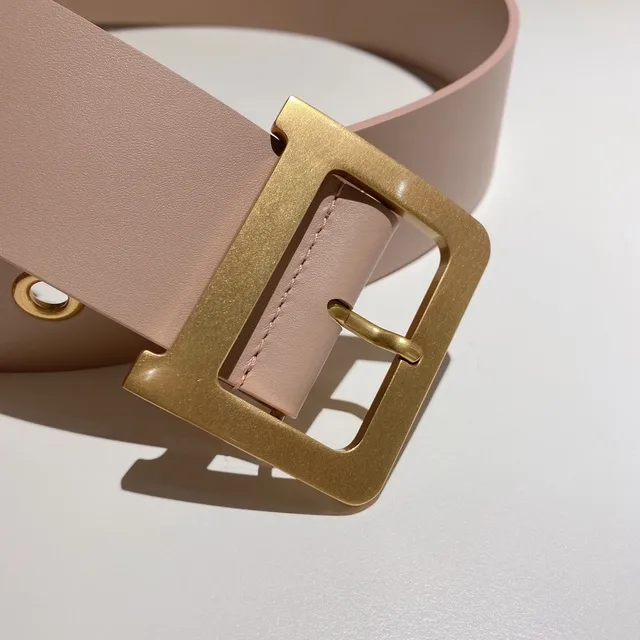 Dior Pink Gold Wide Rectangular Buckle Leather Belt 5