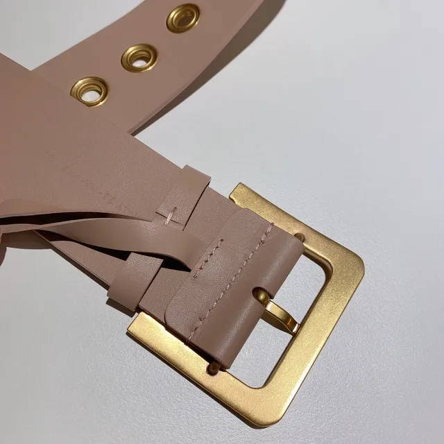 Dior Pink Gold Wide Rectangular Buckle Leather Belt 6