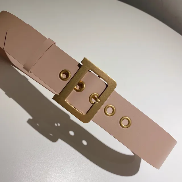 Dior Pink Gold Wide Rectangular Buckle Leather Belt 7