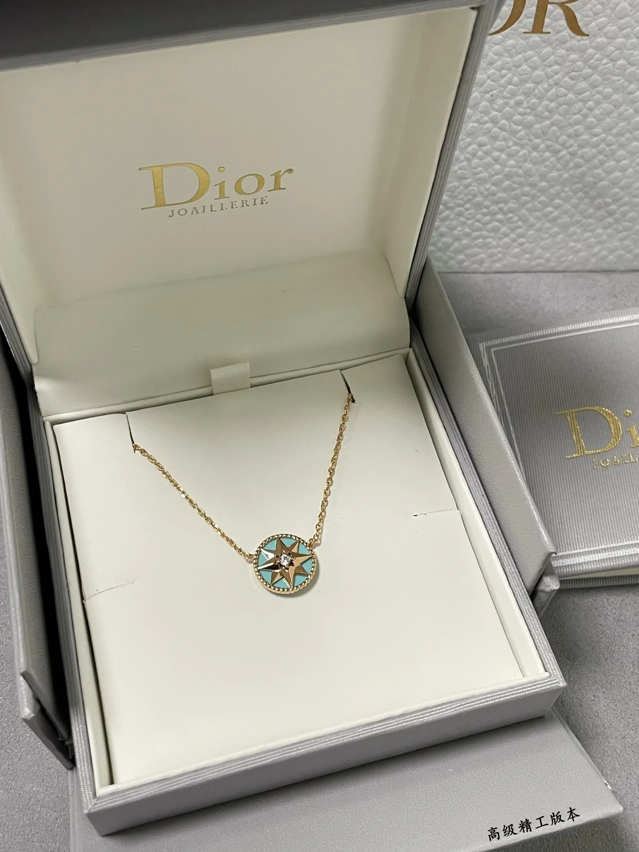 Dior Rose des Vents Turquoise Enamel Gold-Tone Necklace 7