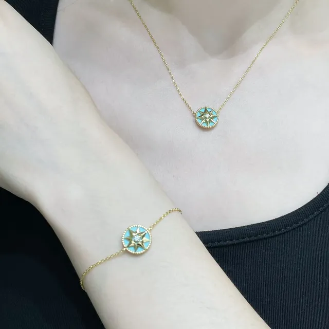 Dior Rose des Vents Turquoise Enamel Gold-Tone Necklace 8