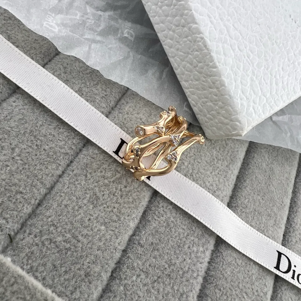 Dior Sculptural Crown Motif Crystal Rings 3