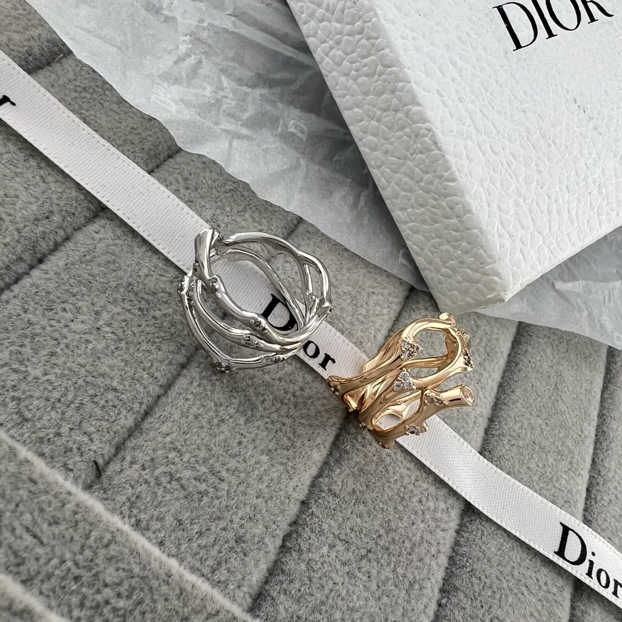 Dior Sculptural Crown Motif Crystal Rings 4