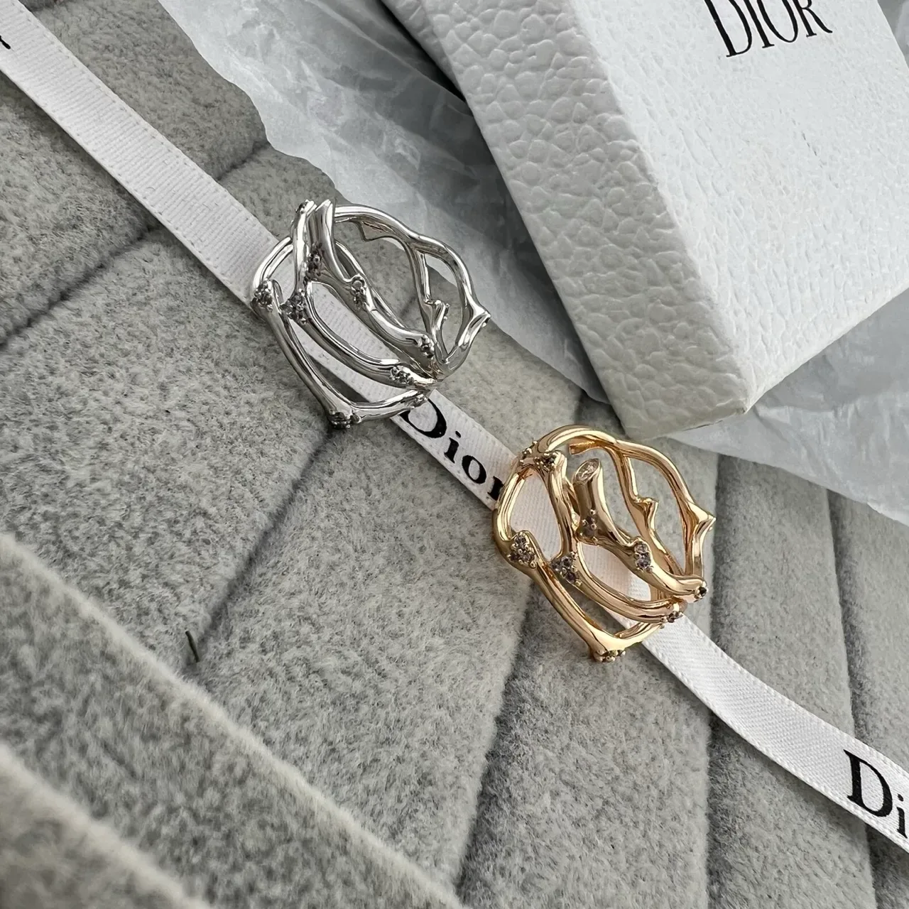 Dior Sculptural Crown Motif Crystal Rings 5