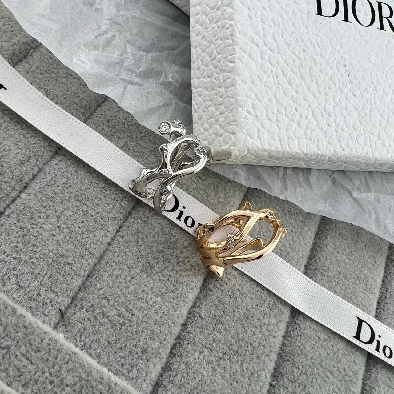 Dior Sculptural Crown Motif Crystal Rings 6